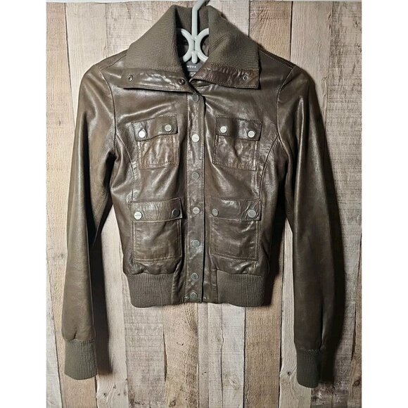 Women's Mexx Cropped Lambskin Leather Jacket size 32 - Picture 3 of 11